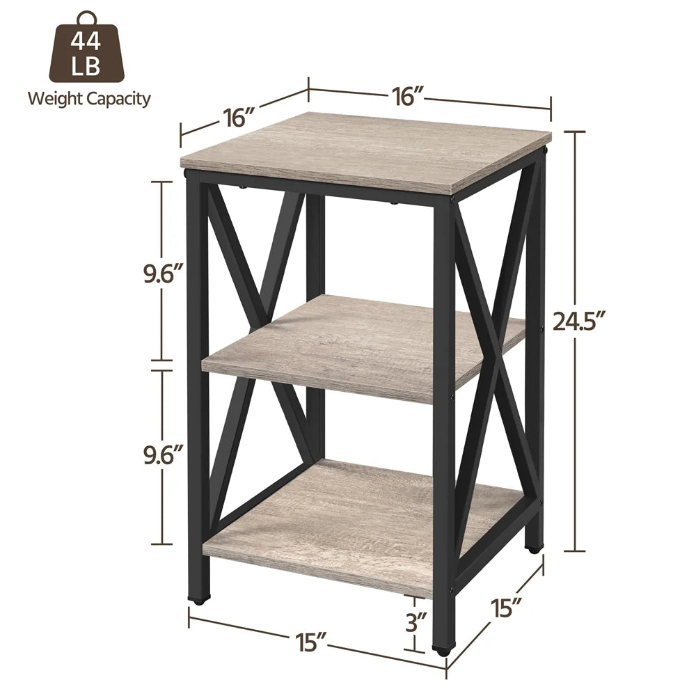 3 Tier X Frame Side Table for Living Room, Gray