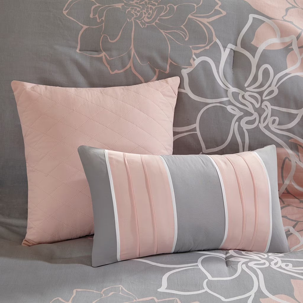 Bedding Sets Printed Cotton Sateen Comforter Set Grey/Peach Cal King,Bed Sets
