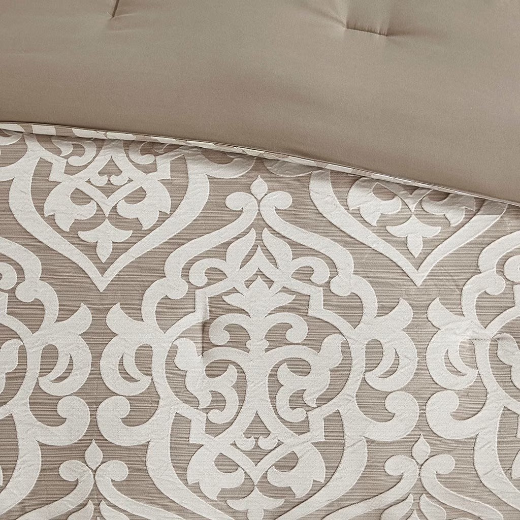Bedding Sets 8 Piece Jacquard Comforter Set Tan/Ivory Cal King,Bed Sets