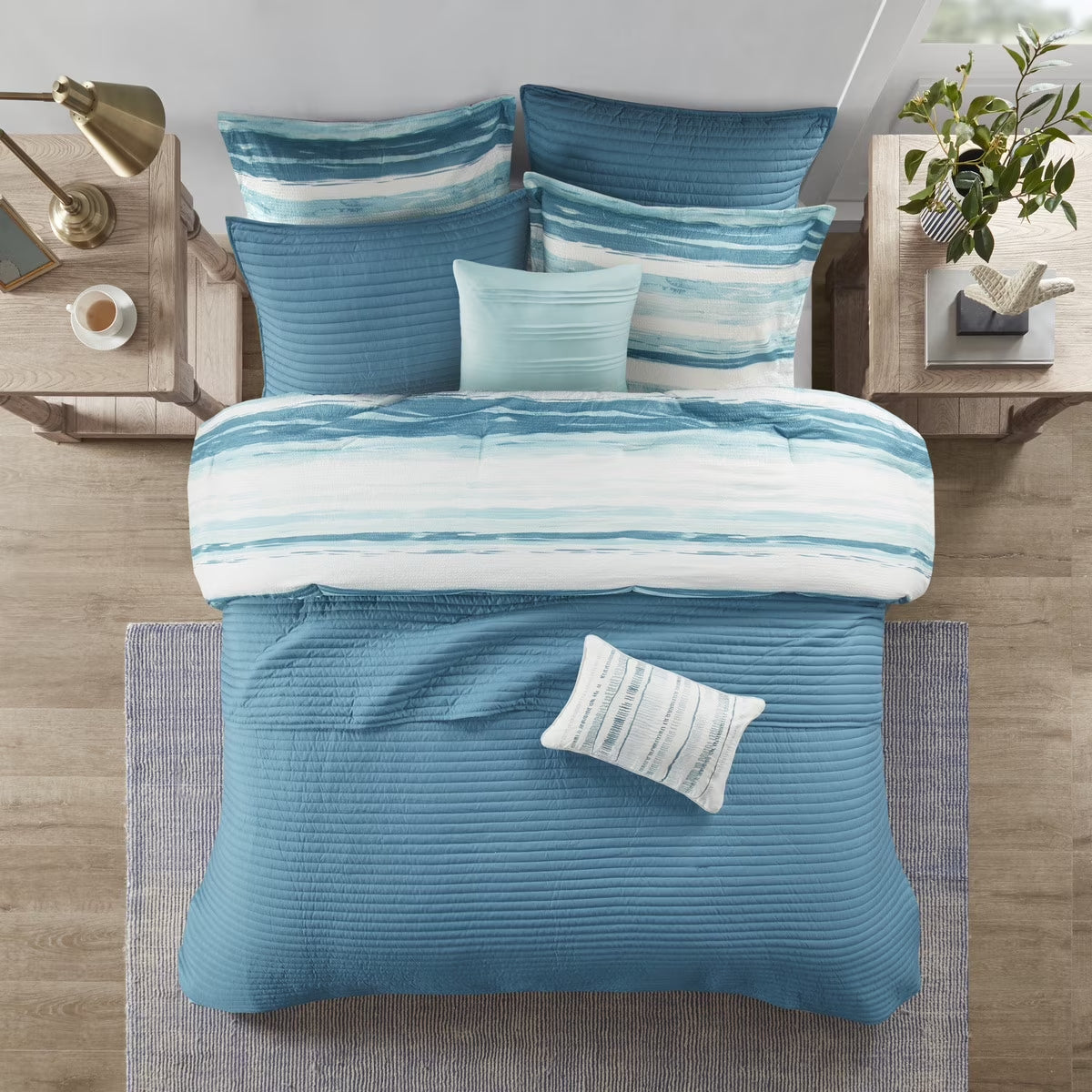 Bedding Sets 8 Piece Printed Seersucker Comforter and Quilt Set Collection Aqua Full/Queen,Bed Sets