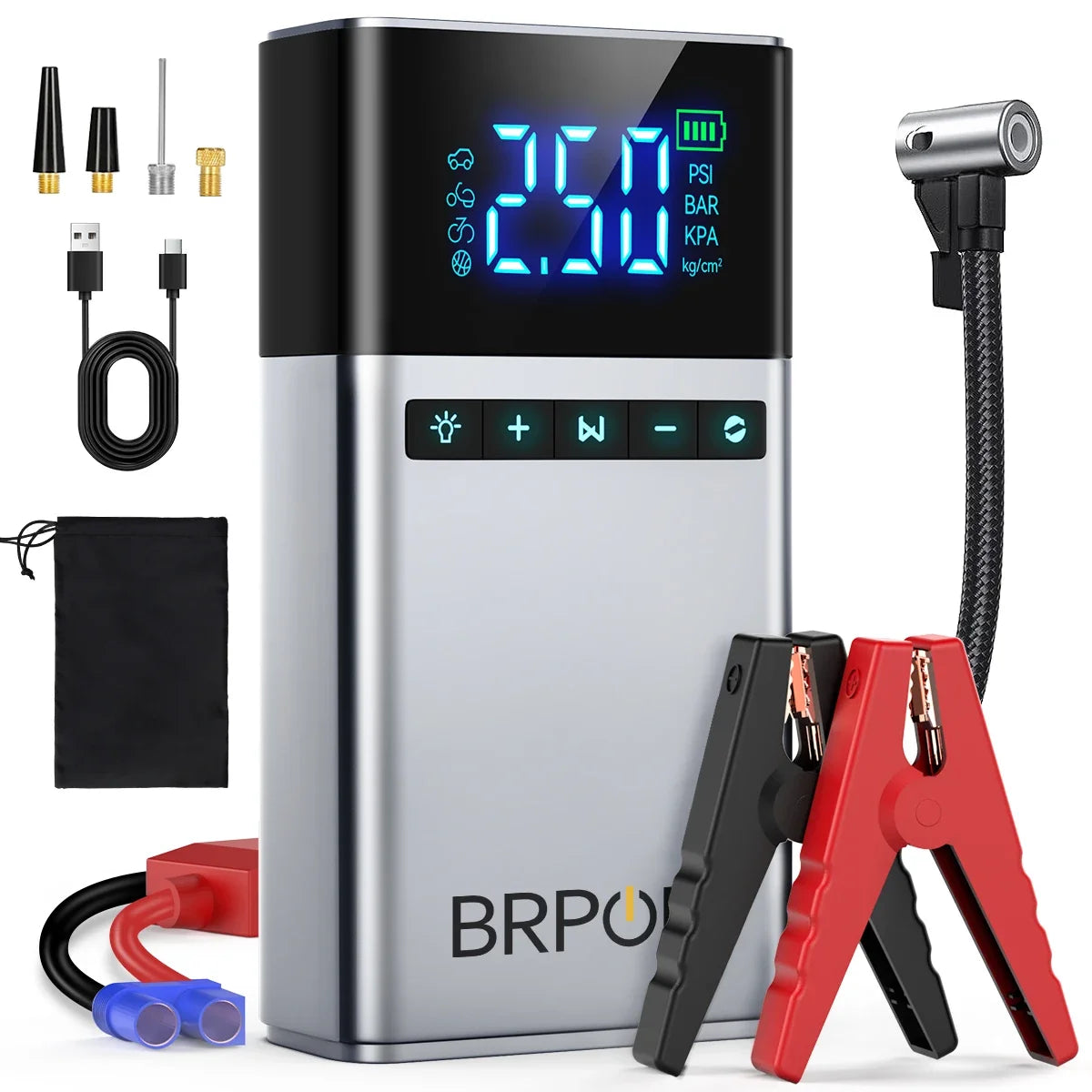 4 in 1 Jump Starter Air Compressor Power Bank LED Light 12000Mah 150PSI Wireless Electric Pump for Outdoor Travel Car Electronic