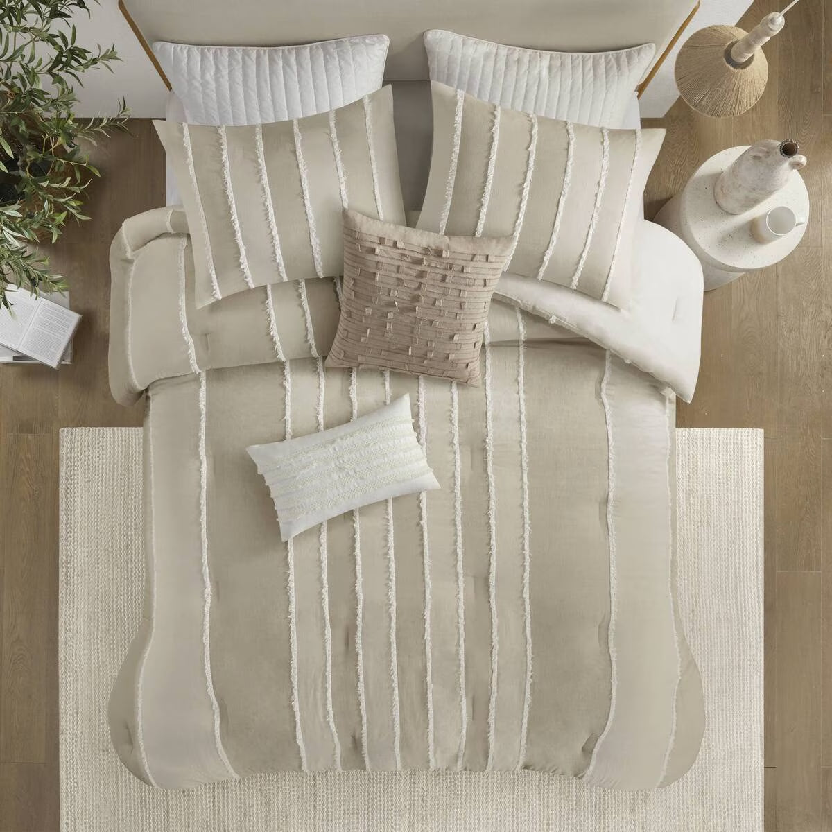 Bedding Sets 3 Piece Striped Cotton Comforter Set Taupe Full/Queen,Bed Sets