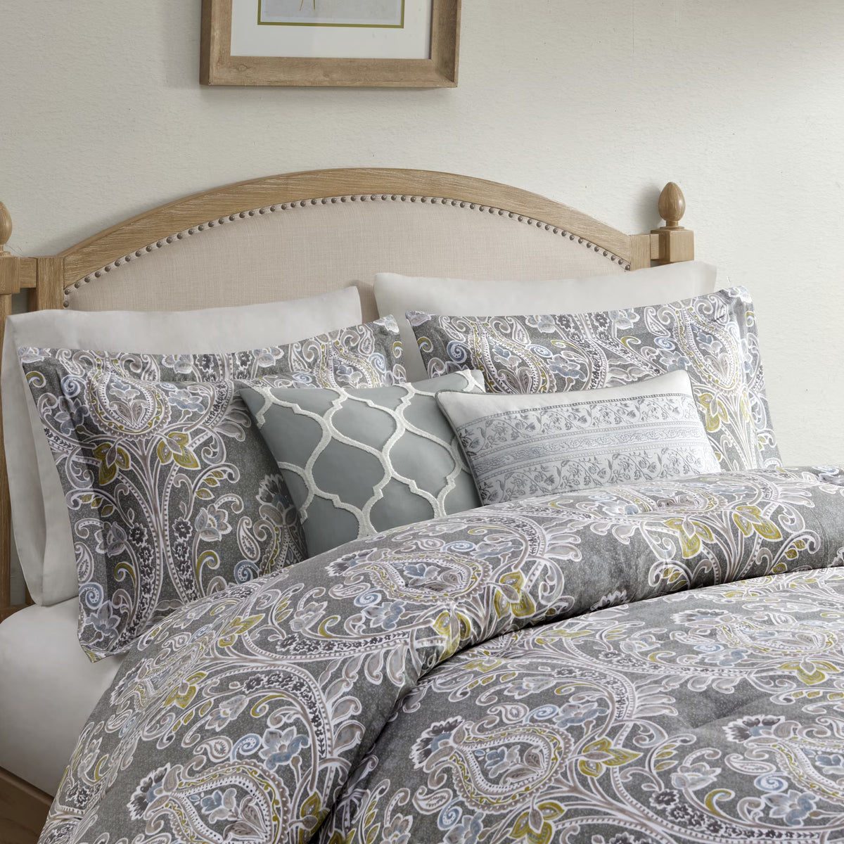 Bedding Sets, 6 Piece Cotton Comforter Set Grey Full, Bed Sets, Comforter Sets,