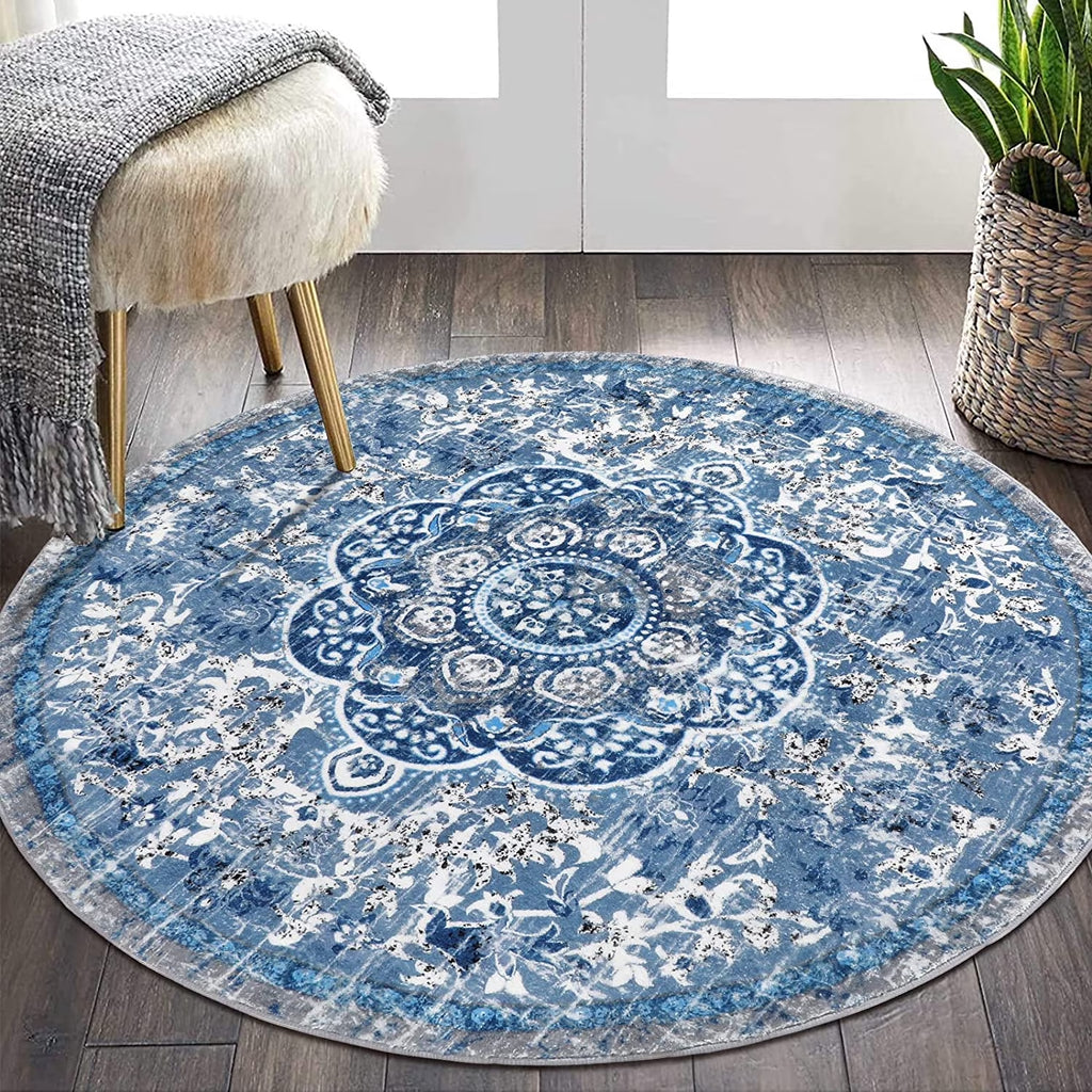 5.25'Round Area Rug,Non Slip Washable round Rug Boho Area Rug for Living Room,Bedroom,Home Decor,Office,Dining Room,Gray