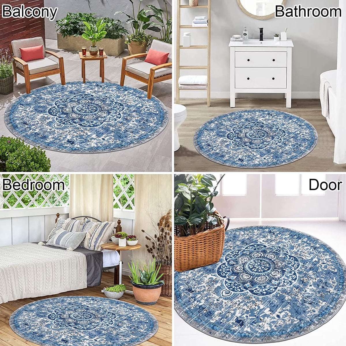 5.25'Round Area Rug,Non Slip Washable round Rug Boho Area Rug for Living Room,Bedroom,Home Decor,Office,Dining Room,Gray