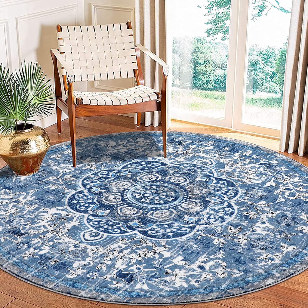 5.25'Round Area Rug,Non Slip Washable round Rug Boho Area Rug for Living Room,Bedroom,Home Decor,Office,Dining Room,Gray