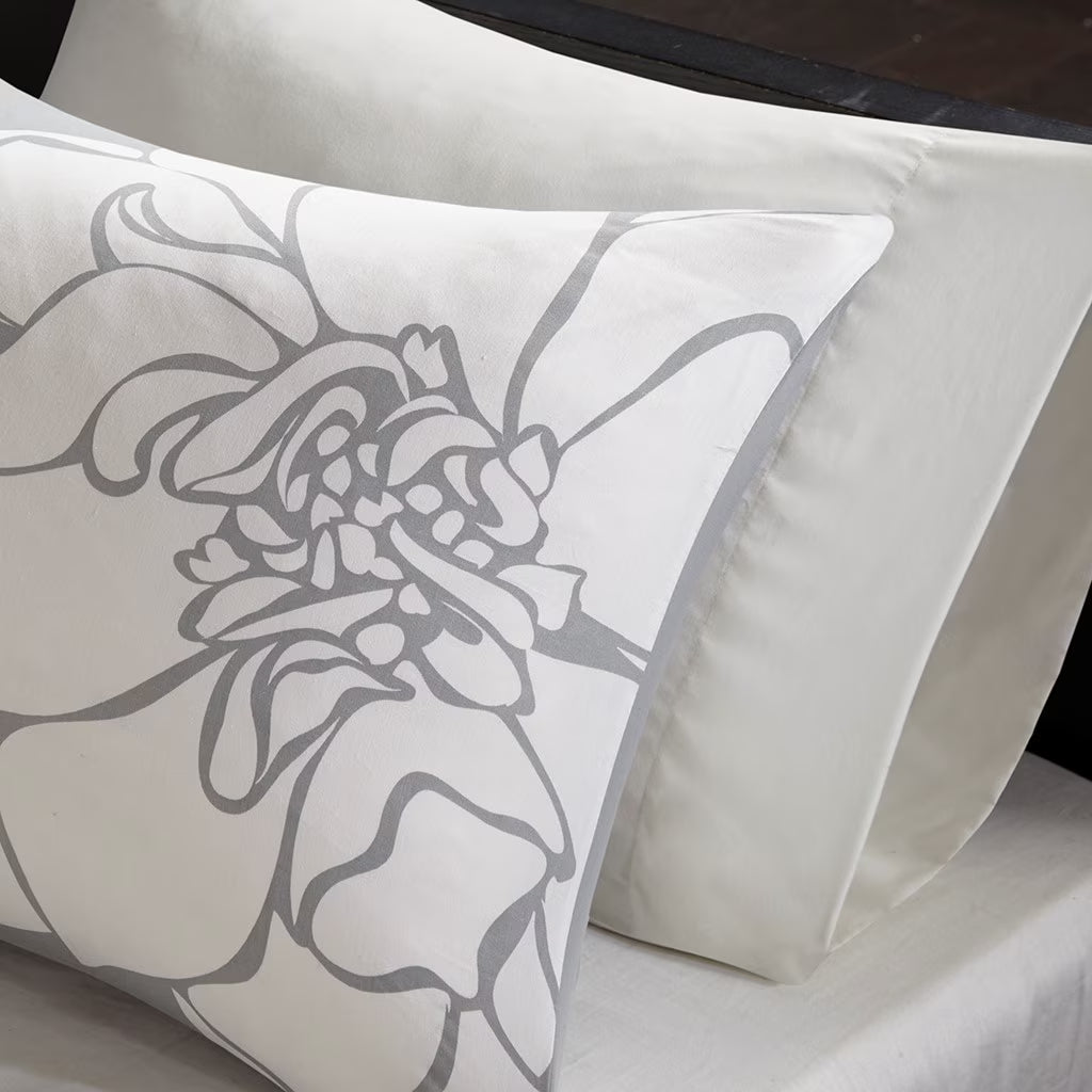 Bedding Sets Printed Cotton Sateen Comforter Set Grey/Peach Cal King,Bed Sets