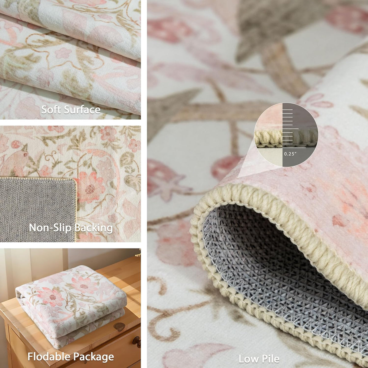 5X7 Area Rugs Washable,Pink Rug for Living Room Bedroom Boho