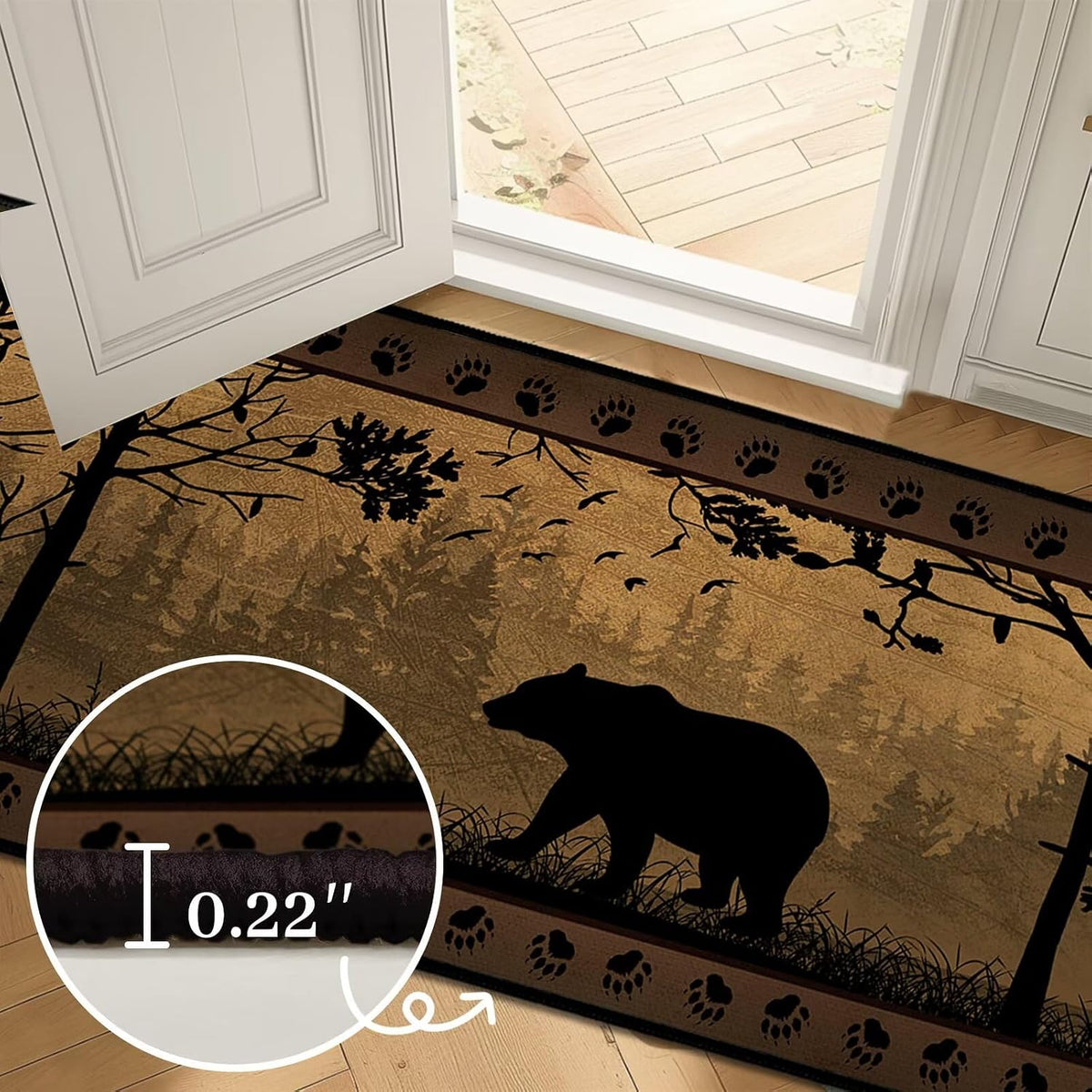 Brown Washable Entry Rug 2X3 Kitchen Rugs for Entryway Bathroom Ulta-Thin Non-Slip Low Pile Indoor Entrance Door Mat,Bear Country Cabin Wildlife Throw Rug Rustic Small Accent Area Rugs for Front Door