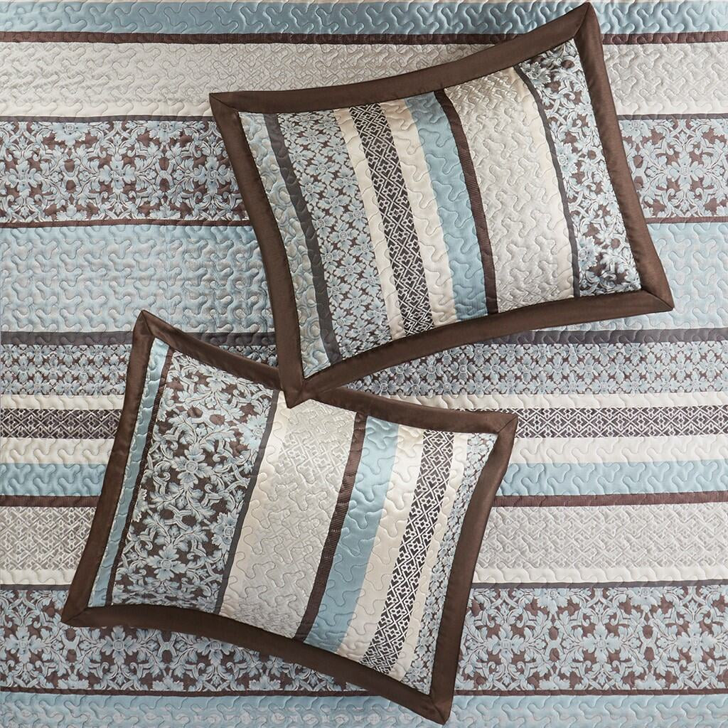 Bedding Sets 5 Piece Reversible Jacquard Bedspread Set Blue King,Bed Sets