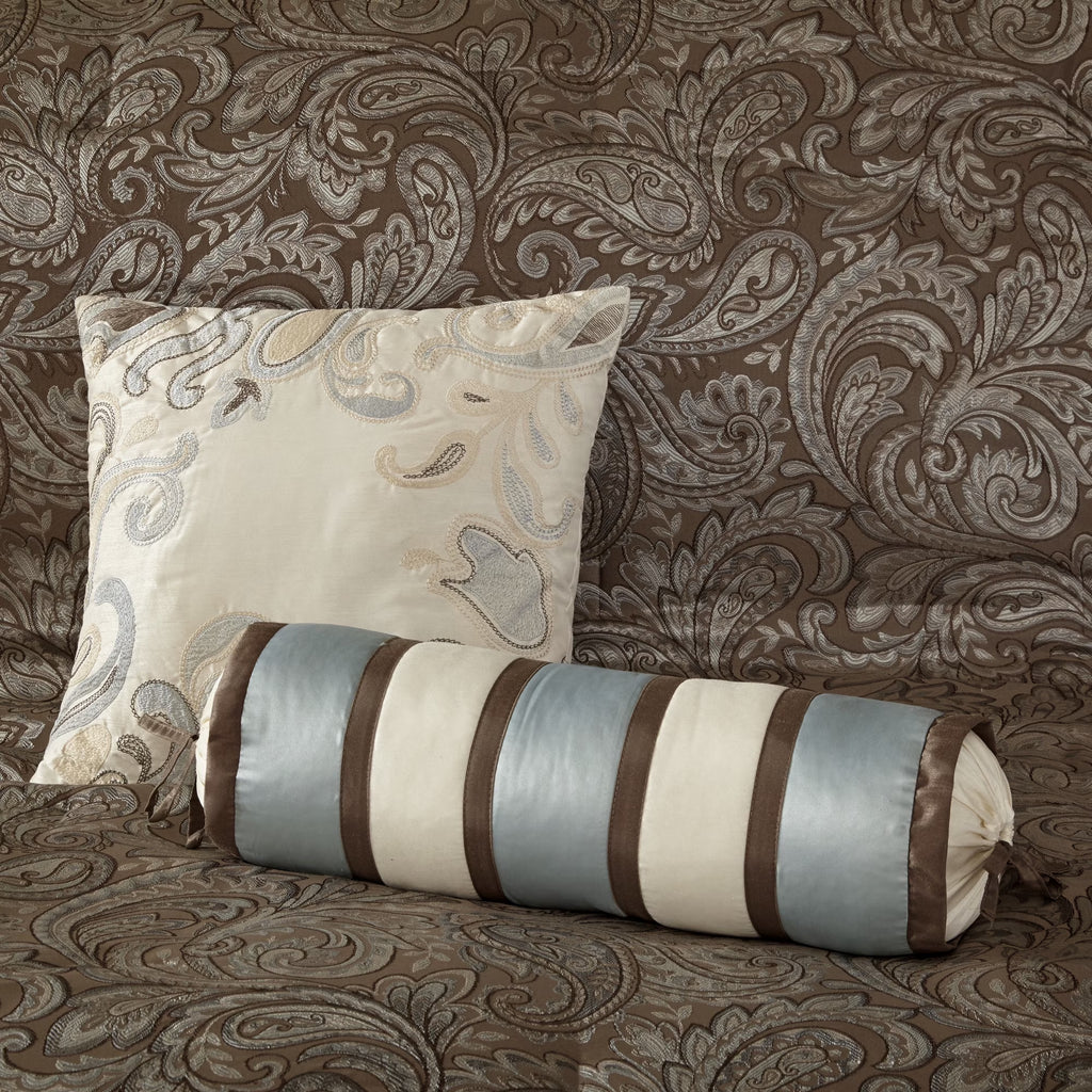 Bedding Sets 12 Piece Comforter Set with Cotton Bed Sheets Blue/Brown Cal King,Bed Sets