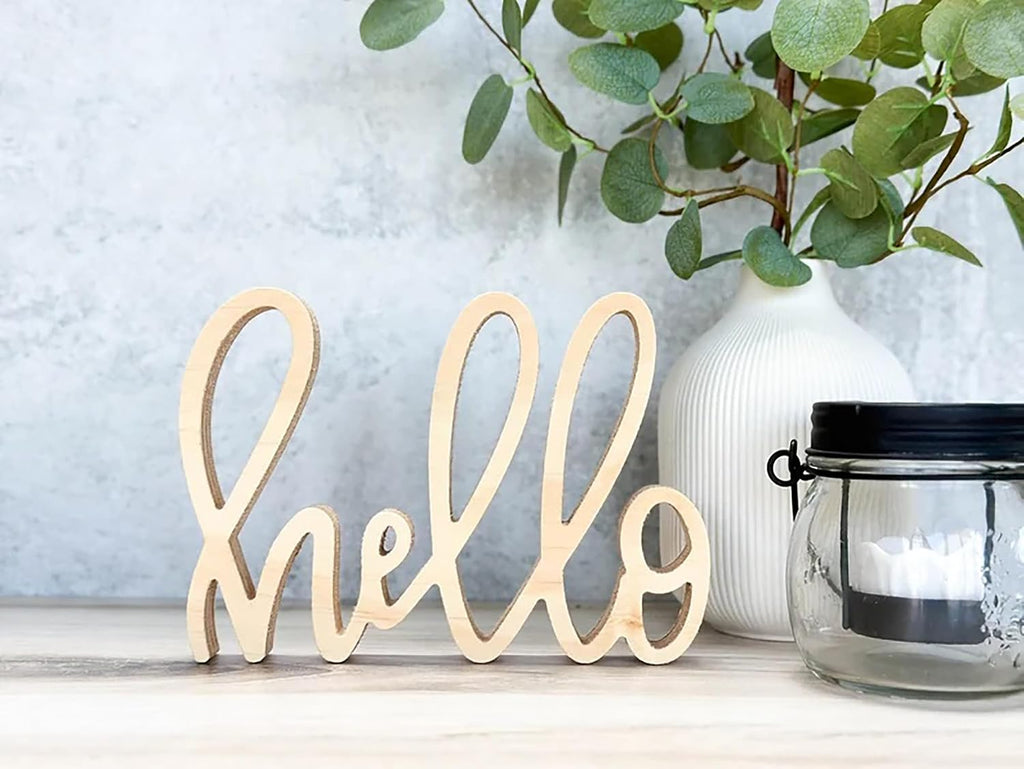 Home Decor,Wooden Hello Table Sign,Hello Table Freestanding Sign for Farmhouse Decor,Floating Shelf Decor,Entryway Decor