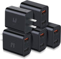 Quick Fast Charge 3.0 USB Wall Charger, 5 Pack 30W Dual USB Power Adapter