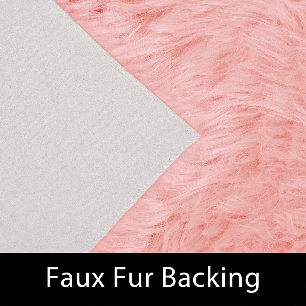 2X5 Area Rug, Faux Fur Sheepskin Rug for Living Room, Fuzzy Rugs for Teen Girls Bedroom, Nursery, Luxury Room Decor, Fluffy Pink Rug, Rectangle