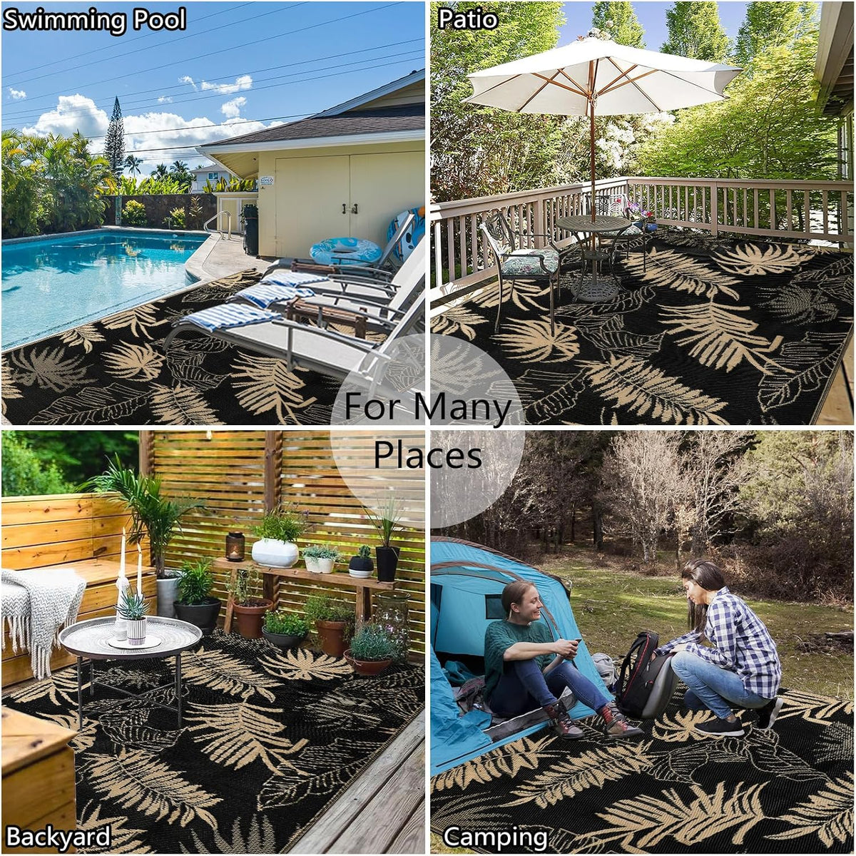 Outdoor Rug Waterproof 5X8 Plastic Straw Rug Reversible Patio Rug outside Camping Rug Patio Mat Lightweight Foldable Outdoor Carpet for Patio Balcony Deck Camping