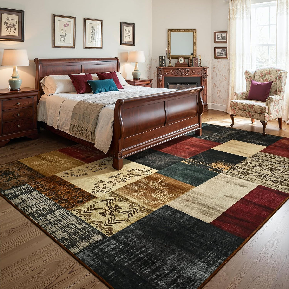 8X10 Area Rugs for Living Room, Washable Large Geometric Bedroom Rug