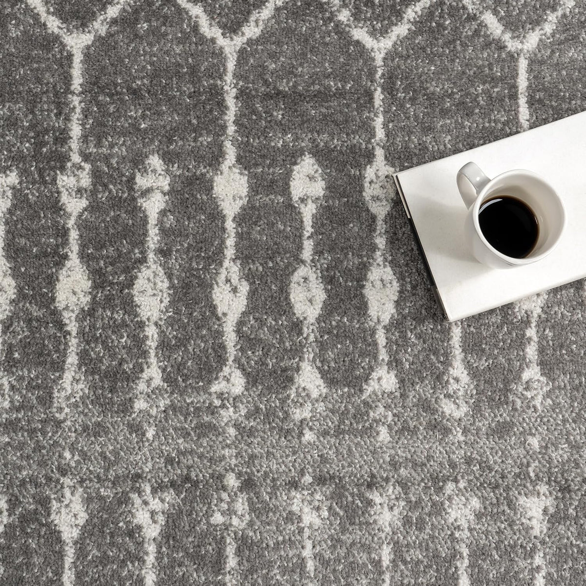 Blythe Dark Grey Trellis Power Loomed Area Rug, 8' X 10'