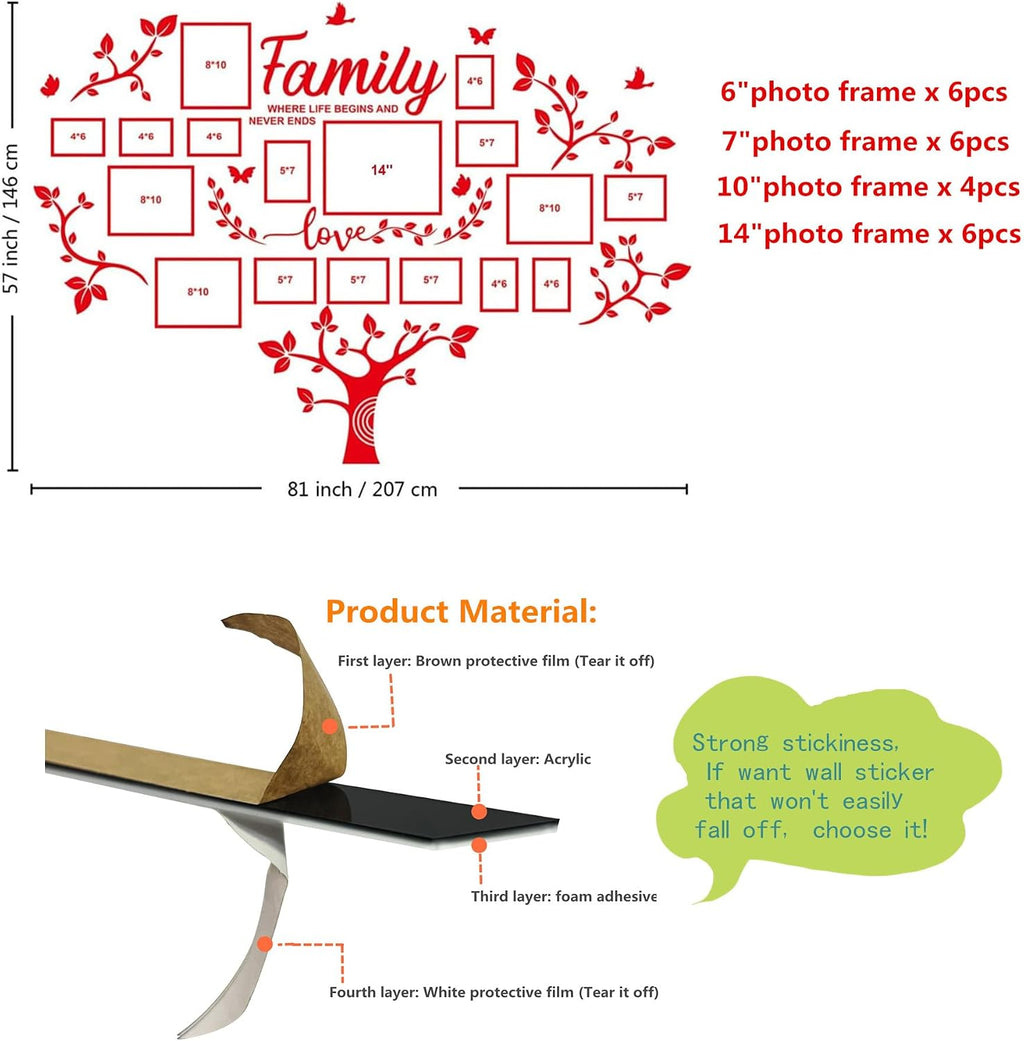 DIY Wall Decor Living Room Family Tree Wall Decor Sticker 3D Picture Frames Collage Wall Decor Living Room Decor