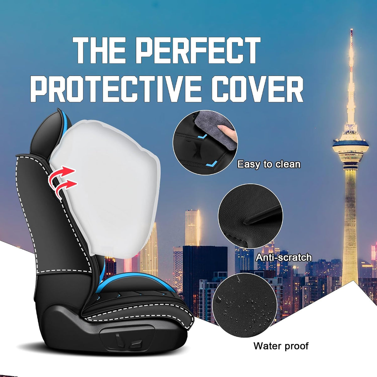 Car Seat Covers for Ford Mustang 2000-2026, Stylish Sport Seat Cover, Premium Nappa Leather Car Seat Cover. Automobile Seat Covers Sets.(Luxury 2 Seats/Black Blue)