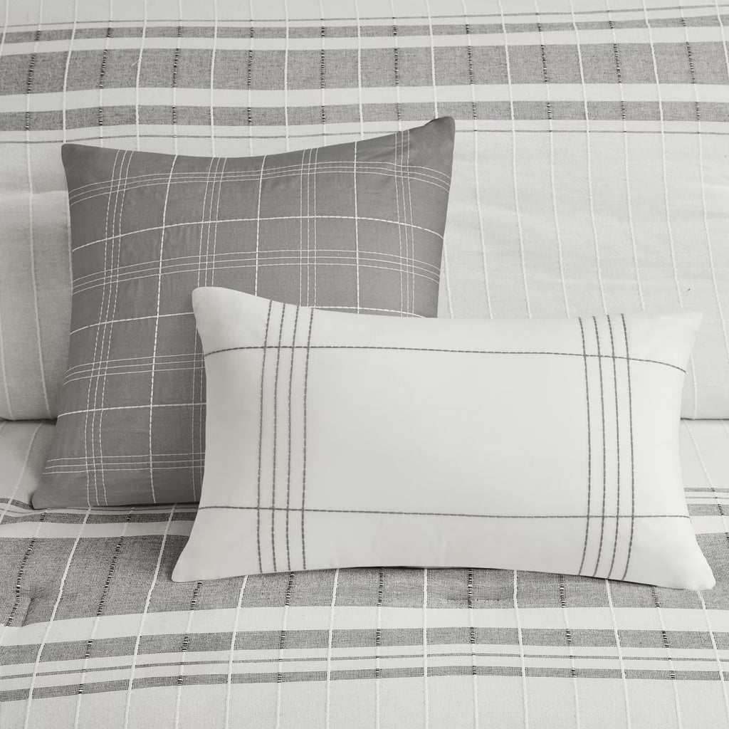 Bedding Sets 6 Piece Cotton Jacquard Oversized Comforter Set White/Grey Queen,Bed Sets