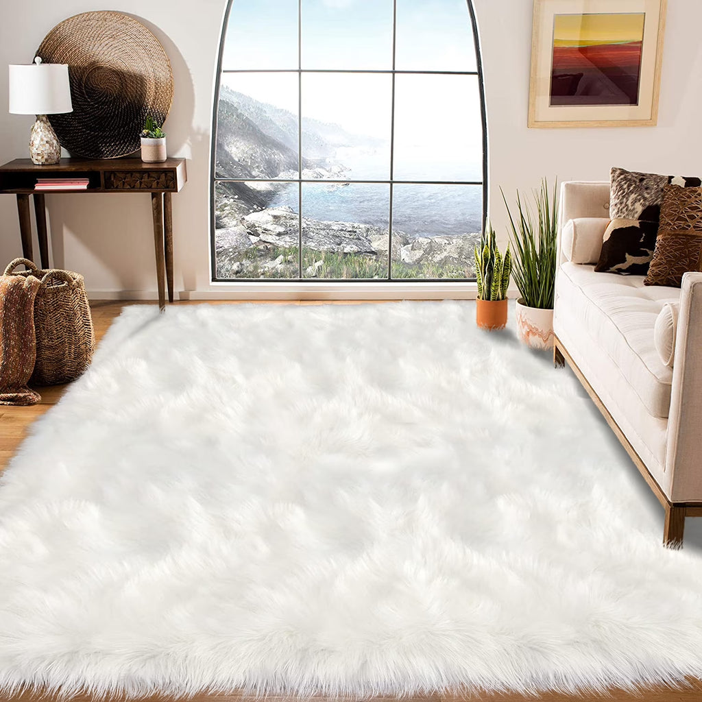 6.7X10 Faux Sheepskin Rug, Area Rug, Fur Rug for Living Room, Fluffy Washable Rug for Bedroom, Nursery, Furry Rug, Large Rug, White Fluffy Rug, Rectangle