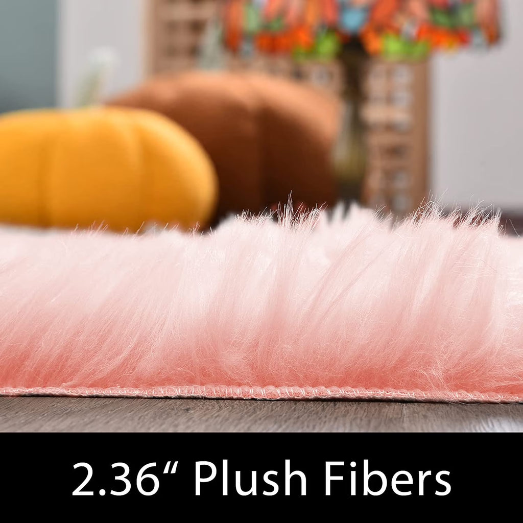 2X5 Area Rug, Faux Fur Sheepskin Rug for Living Room, Fuzzy Rugs for Teen Girls Bedroom, Nursery, Luxury Room Decor, Fluffy Pink Rug, Rectangle