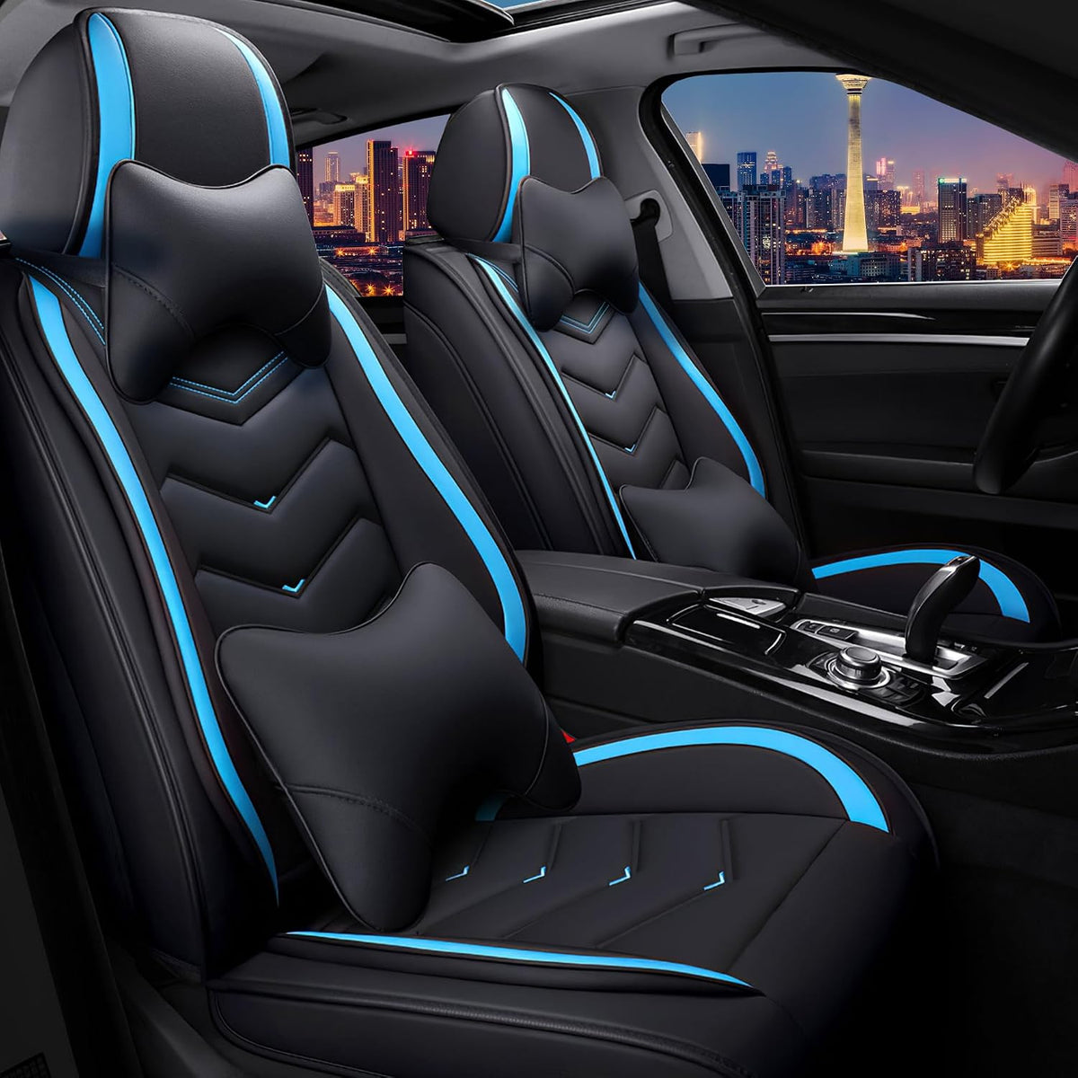 Car Seat Covers for Ford Mustang 2000-2026, Stylish Sport Seat Cover, Premium Nappa Leather Car Seat Cover. Automobile Seat Covers Sets.(Luxury 2 Seats/Black Blue)
