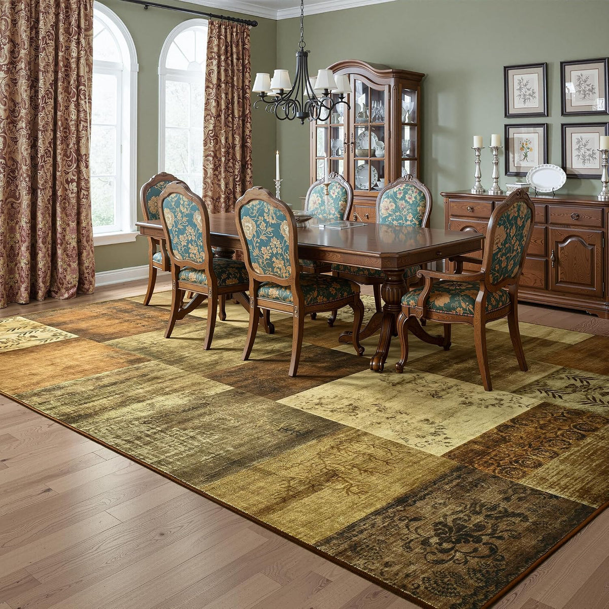 6X9 Area Rugs for Living Room, Washable Geometric Brown Bedroom Rug