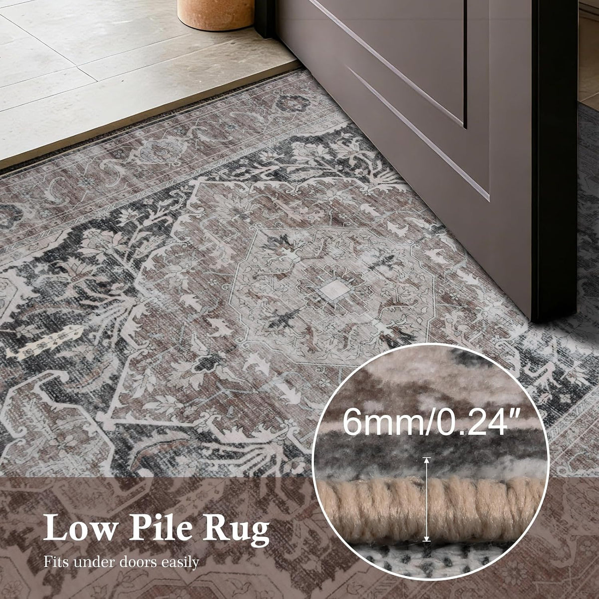 Area Rug 5X7 Washable Rug, Boho Vintage Non Slip Rug, Brown