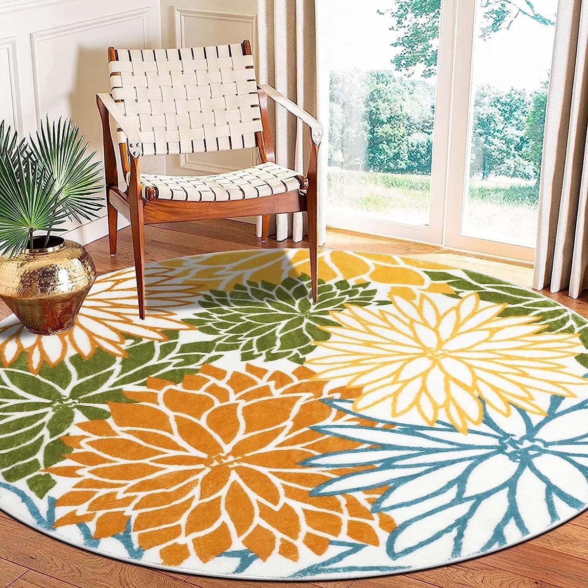 5.25'Round Area Rug,Non Slip Washable round Rug Boho Area Rug for Living Room,Bedroom,Home Decor,Office,Dining Room,Gray