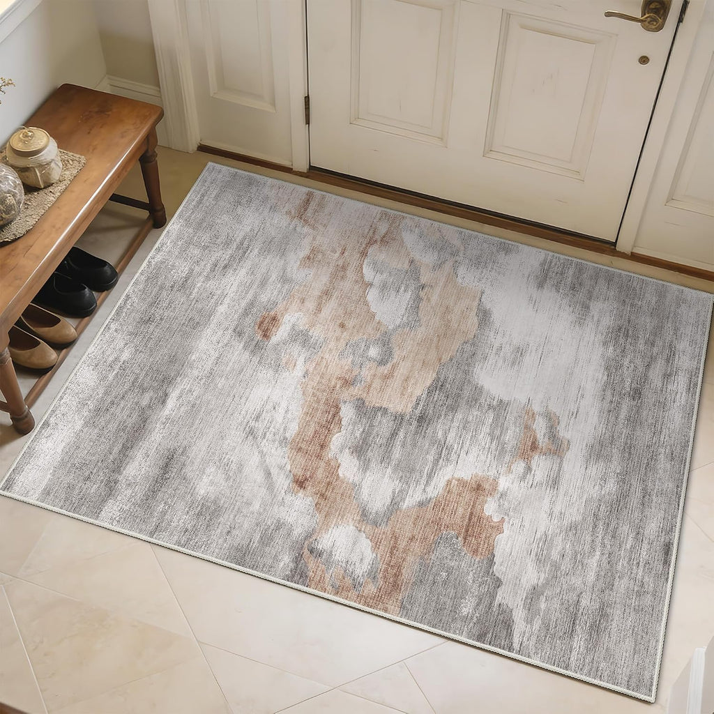 Small Rugs 2X3 Grey Rug for Entryway Bathroom Kitchen Entrance Doormat,Modern Abstract Marble Floor Throw Carpet Non Slip