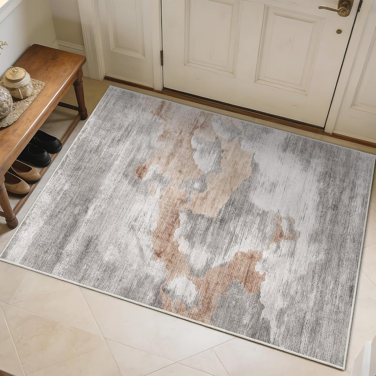 Small Rugs 2X3 Grey Rug for Entryway Bathroom Kitchen Entrance Doormat,Modern Abstract Marble Floor Throw Carpet Non Slip