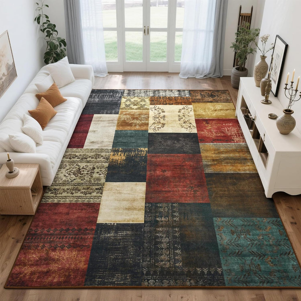 8X10 Area Rugs for Living Room, Washable Large Geometric Bedroom Rug