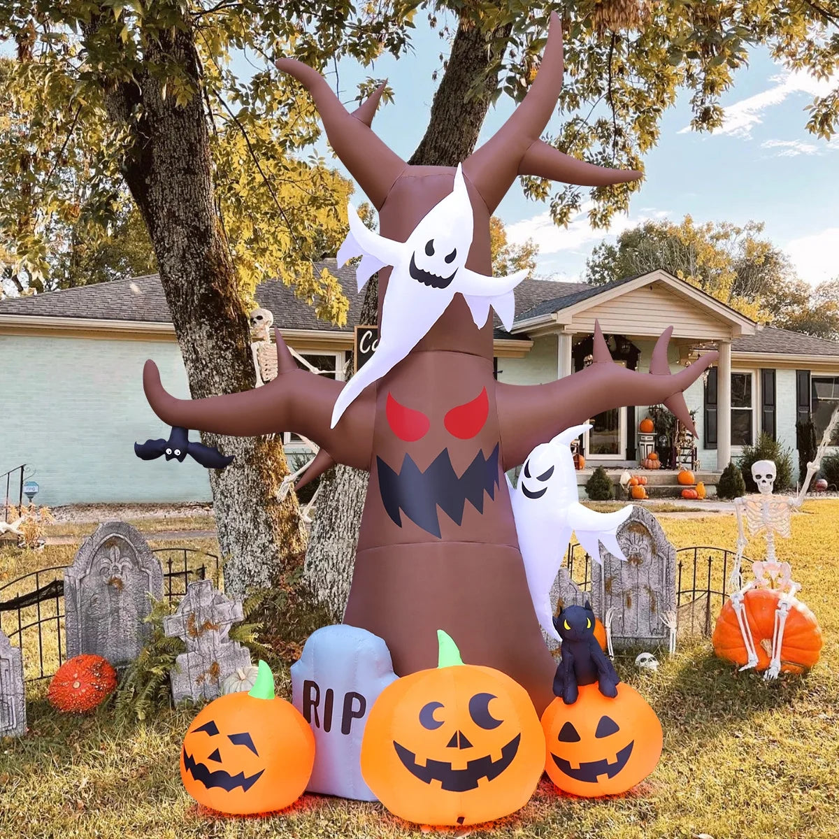 Halloween Inflatable 11.8 FT Inflatable Halloween Tree, Halloween Inflatable Tree Scary Halloween Blow up Tree with LED Lights, Outdoor Halloween Decorations Clearance for Halloween/Holiday