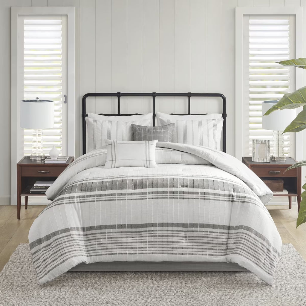 Bedding Sets 6 Piece Cotton Jacquard Oversized Comforter Set White/Grey Queen,Bed Sets