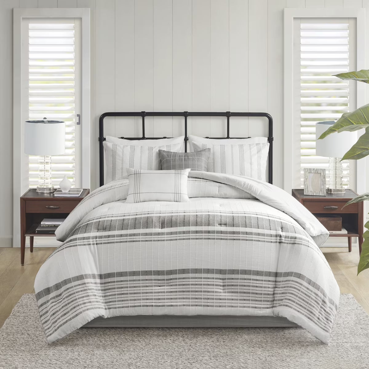 Bedding Sets 6 Piece Cotton Jacquard Oversized Comforter Set White/Grey Queen,Bed Sets