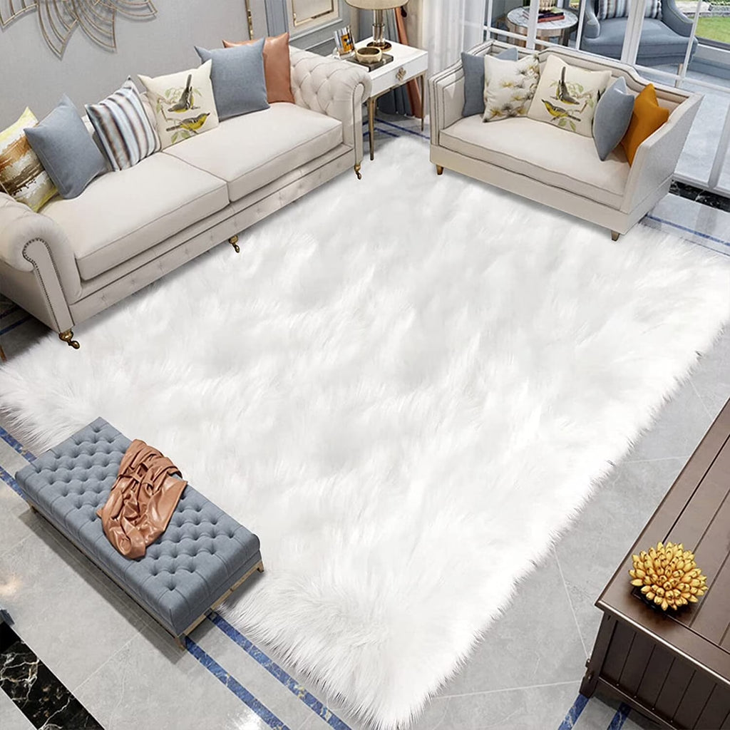 6.7X10 Faux Sheepskin Rug, Area Rug, Fur Rug for Living Room, Fluffy Washable Rug for Bedroom, Nursery, Furry Rug, Large Rug, White Fluffy Rug, Rectangle