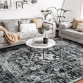 8X10 Area Rug Washable Black Rugs Low Pile Non Slip Floral Large