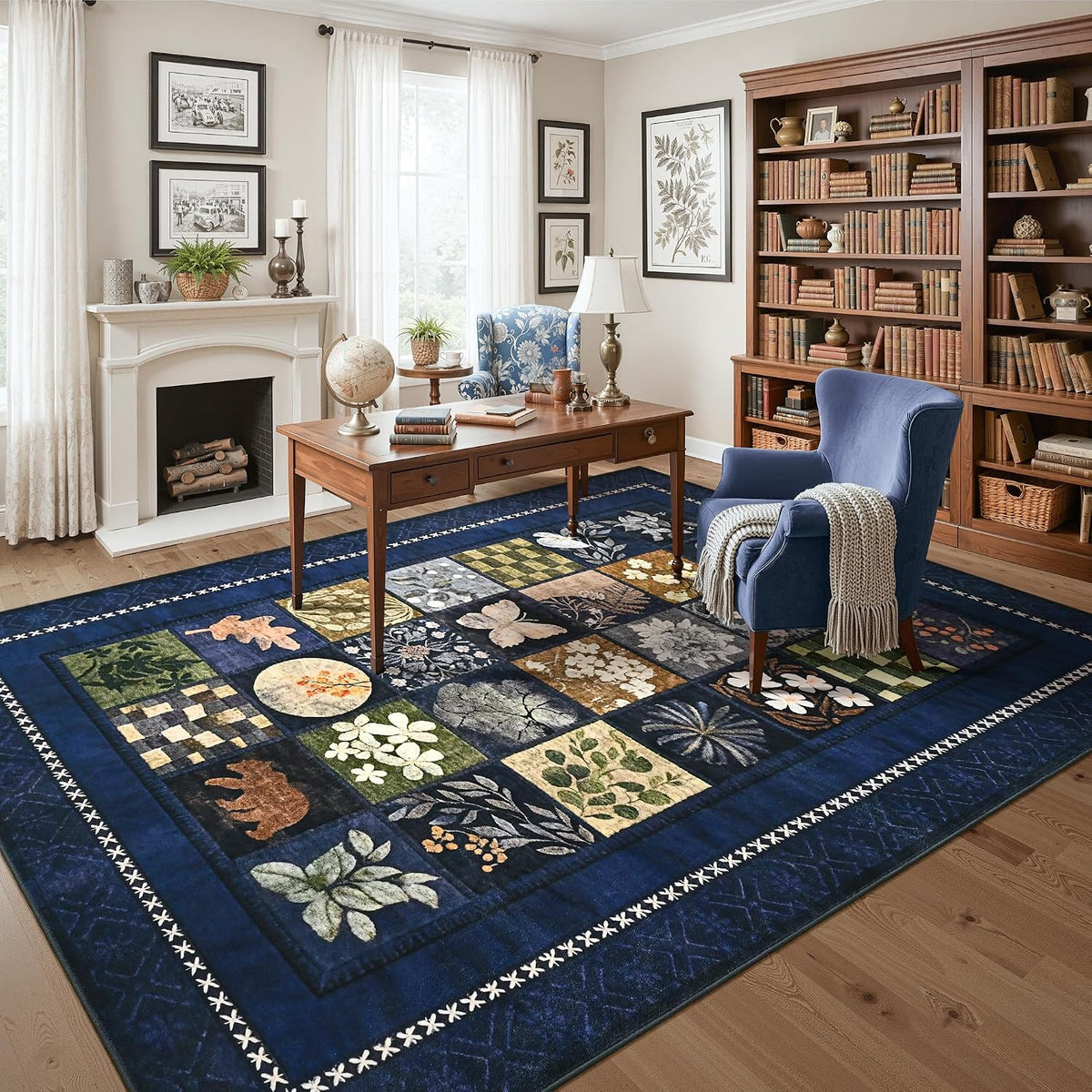 5X7 Navy Blue Area Rugs for Living Room Bedroom