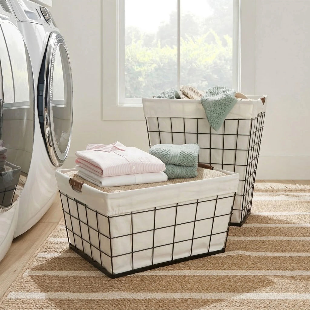 75L Rectangular Steel Wire Laundry Hamper with Removable Cotton Blend Liner, Adult