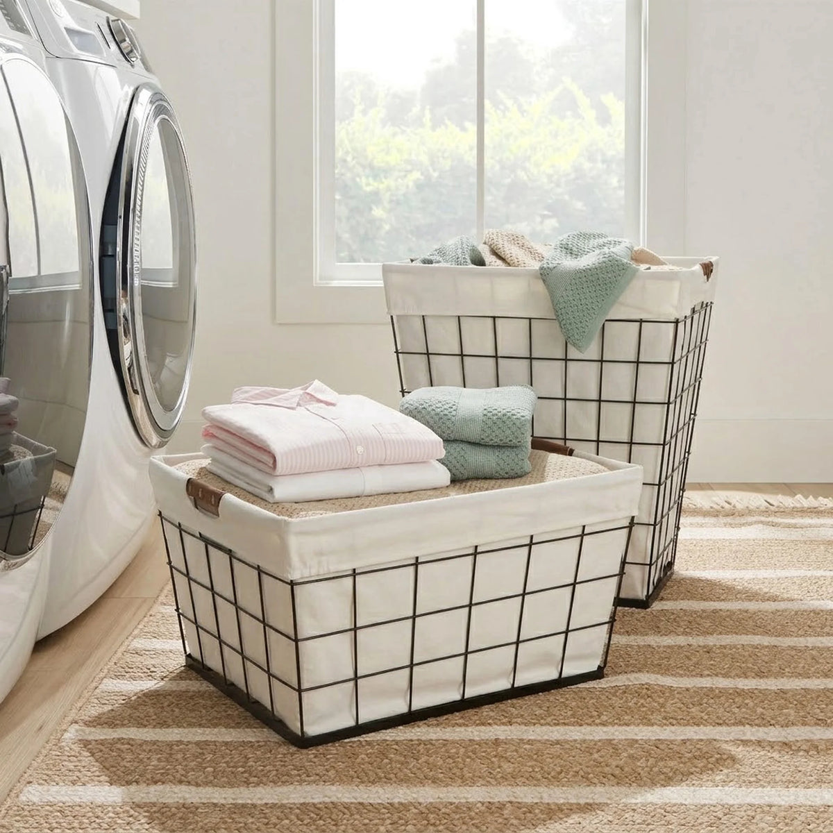 75L Rectangular Steel Wire Laundry Hamper with Removable Cotton Blend Liner, Adult
