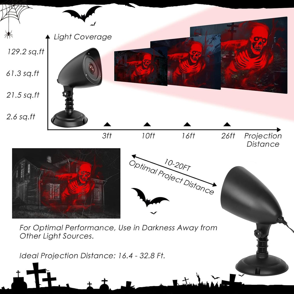 Halloween Projector Hologram, 3D Dynamic Red Skull Halloween Decorations