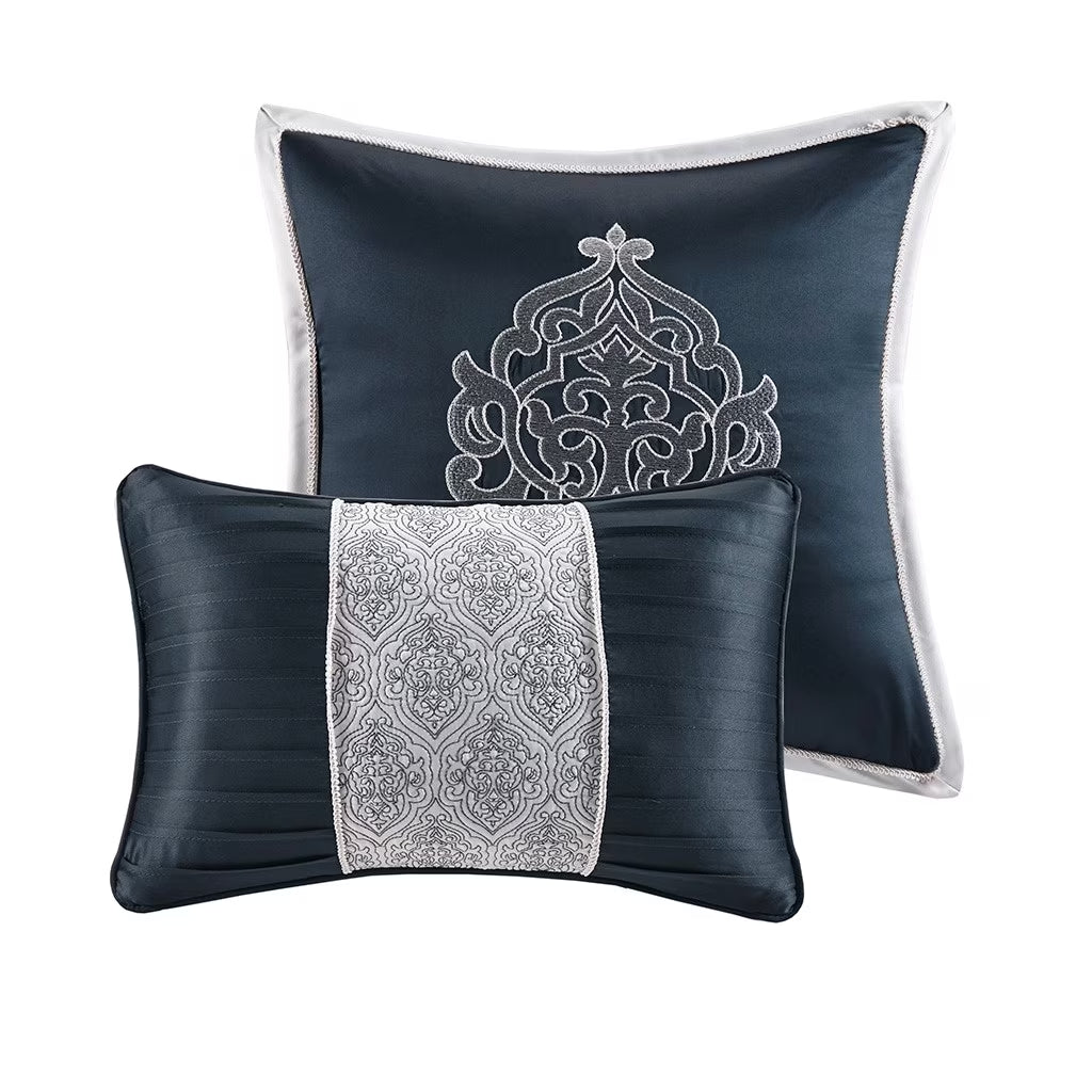 Bedding Sets 8 Piece Jacquard Comforter Set Navy/Silver Cal King,Bed Sets