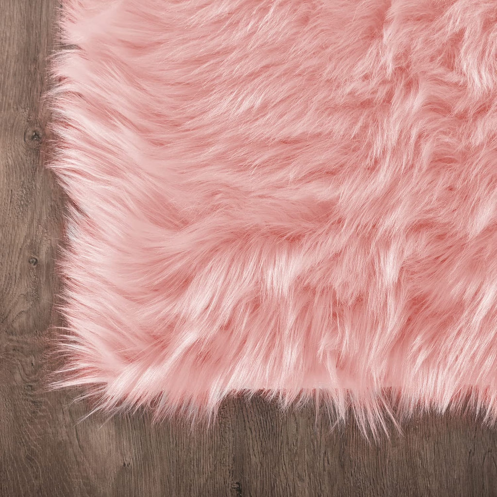 2X5 Area Rug, Faux Fur Sheepskin Rug for Living Room, Fuzzy Rugs for Teen Girls Bedroom, Nursery, Luxury Room Decor, Fluffy Pink Rug, Rectangle