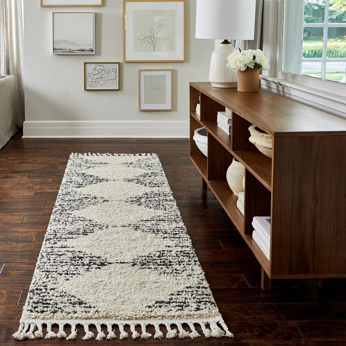 Bria off White Diamond Power Loomed Runner Rug, 2' X 10'