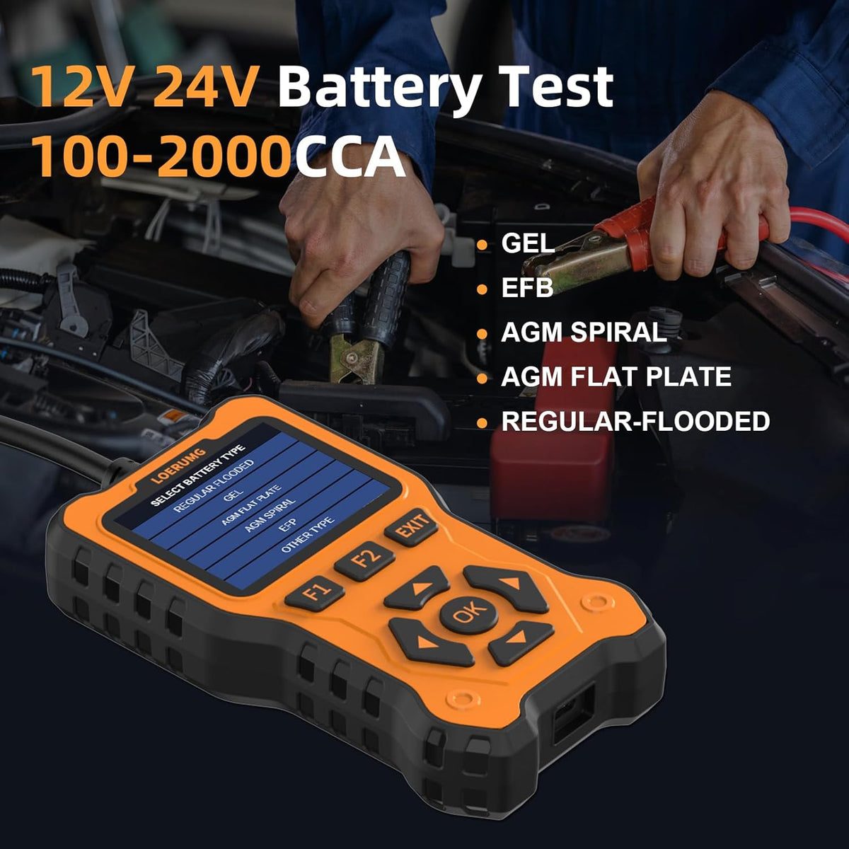 Car Battery Tester 12V 24V Load Tester,100-2000Cca Automotive Alternator Tester Battery Analyzer Digital Charg System Scan Tool Crank System Tester for Truck Marine Motorcycle SUV Boat.