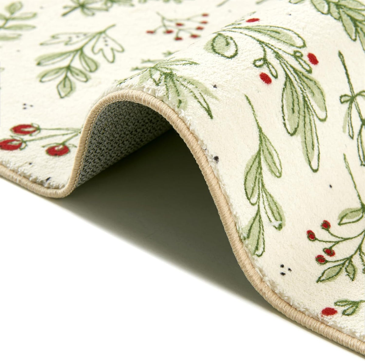 Cute Christmas Area Rugs 5X7 Washable - Ultra Thin Soft Xmas Tree Berries Holly Branches Festive Winter Rug, Modern Floral Woodland Christmas Carpet for Kitchen Bedroom Living Room Entryway Fire Place
