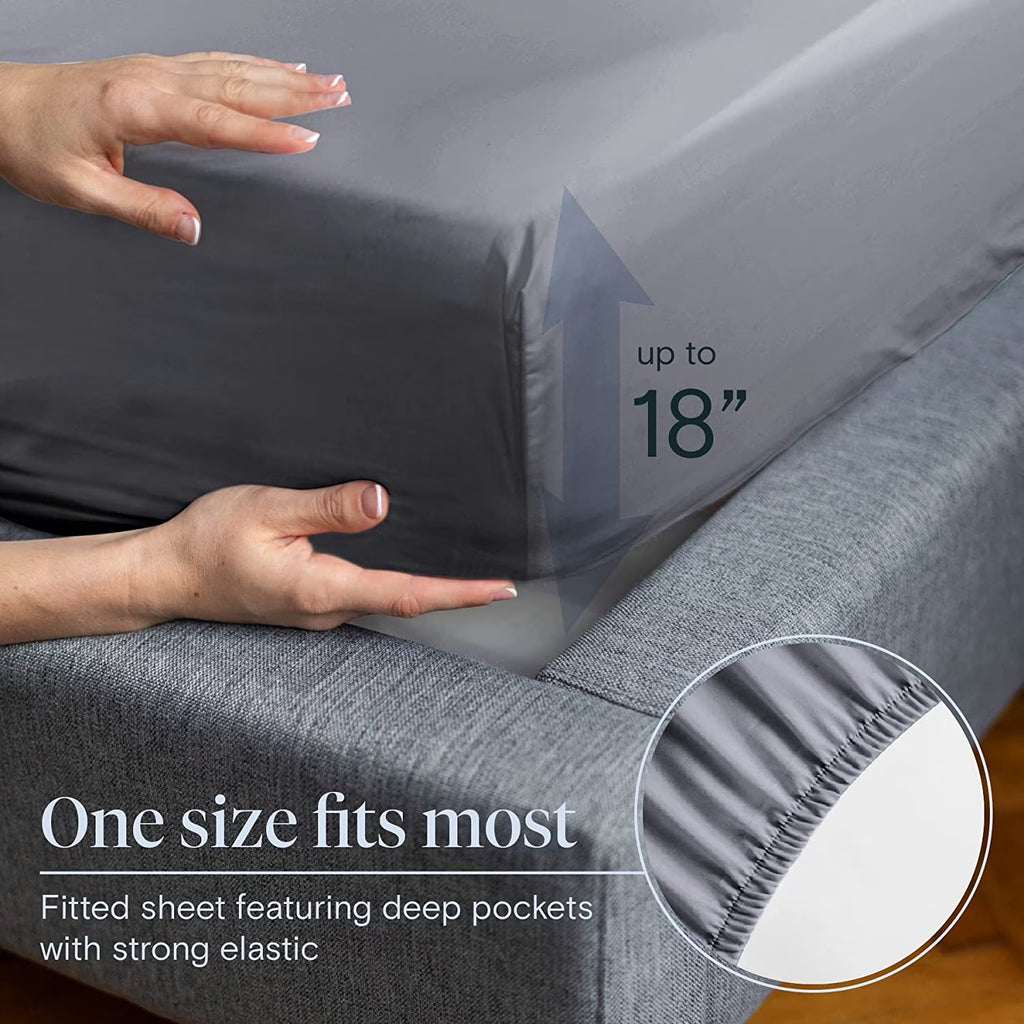 Full Cooling Sheets Microfiber Bed Sheet Set, Comfortable Soft, Wrinkle Free Breathable, Deep Pocket 18", Silver, 6 Piece