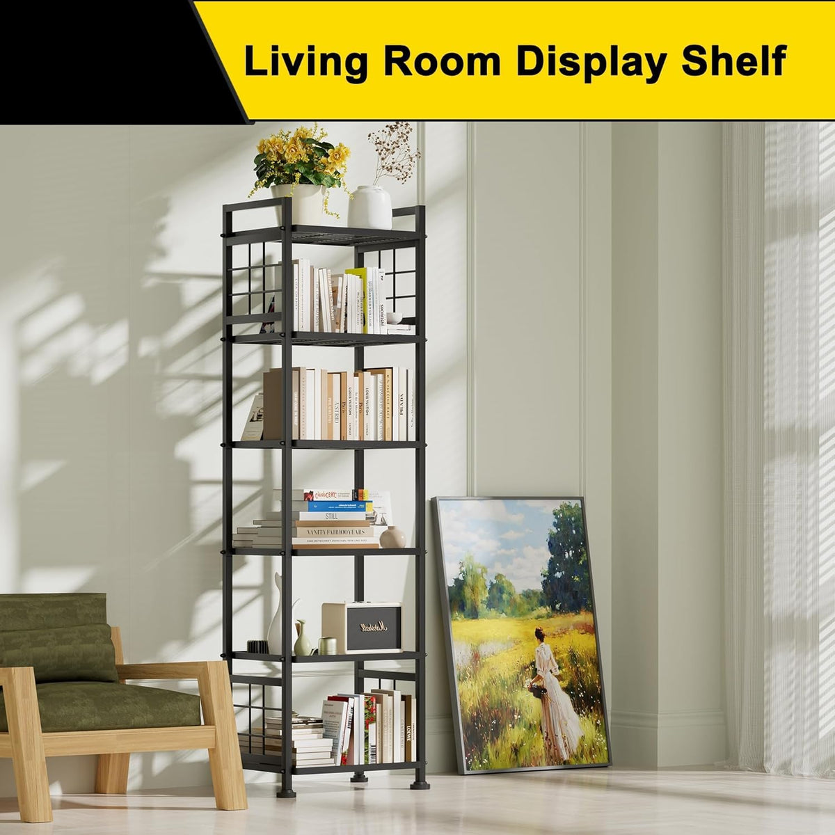 6-Wire Standing Storage Shelf for Bathroom Organizers and Storage & Laundry Room Organization, Metal Shelving Unit Pantry Rack for Kitchen & Bathroom, Black