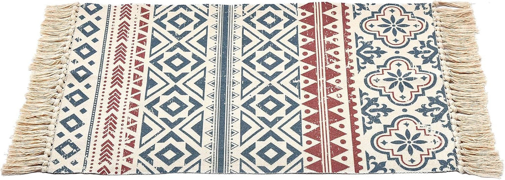 Contemporary Moroccan Geometric Design Hand Woven Cotton Printed Rug 23.6'' X 35.4'' Washable Door Mat Accent Rug Runner for Kitchen Floor, Living Room, Bedroom
